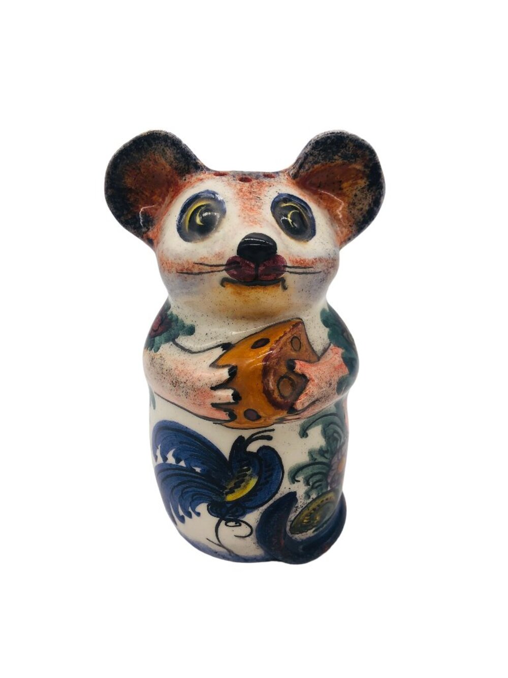 Handmade Ceramic Mouse Figurine K. Nikolaou Signed Folk Art Cheese Decor Whimsy